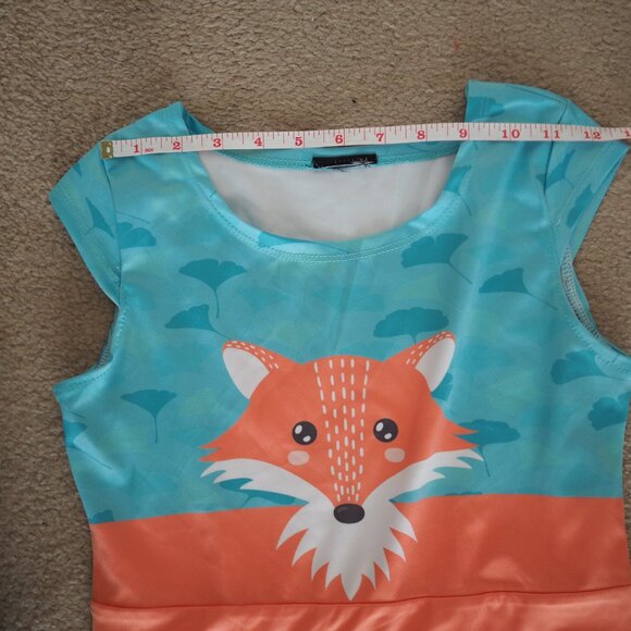Fox Print Girls Dress for Kids Orange and Blue with Printed Tail Sz Girls 12 - Picture 8 of 10